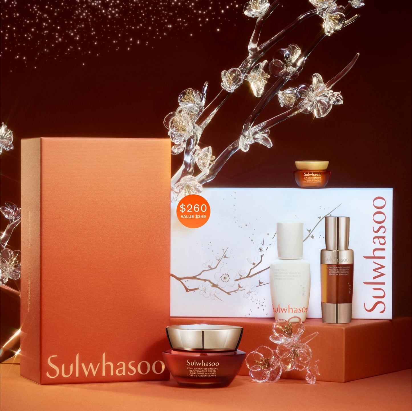 Sulwhasoo Concentrated Ginseng Renewing Cream Set Holiday 2025 - A four-piece ritual featuring full-sized Concentrated Ginseng Rejuvenating Cream and deluxe sizes of our serum and eye cream.