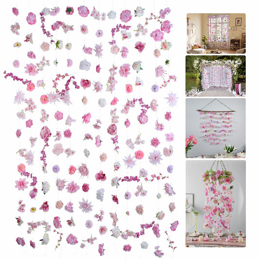 RIDDSEE Flower Garlands 12pcs 82.6ft Artificial Hanging Flowers Faux Floral Vines Wildflower Wall Backdrop for Wedding, Party, Events, Home Ceiling Curtain Decor(Single Piece is 6.8ft)-Light Pink
