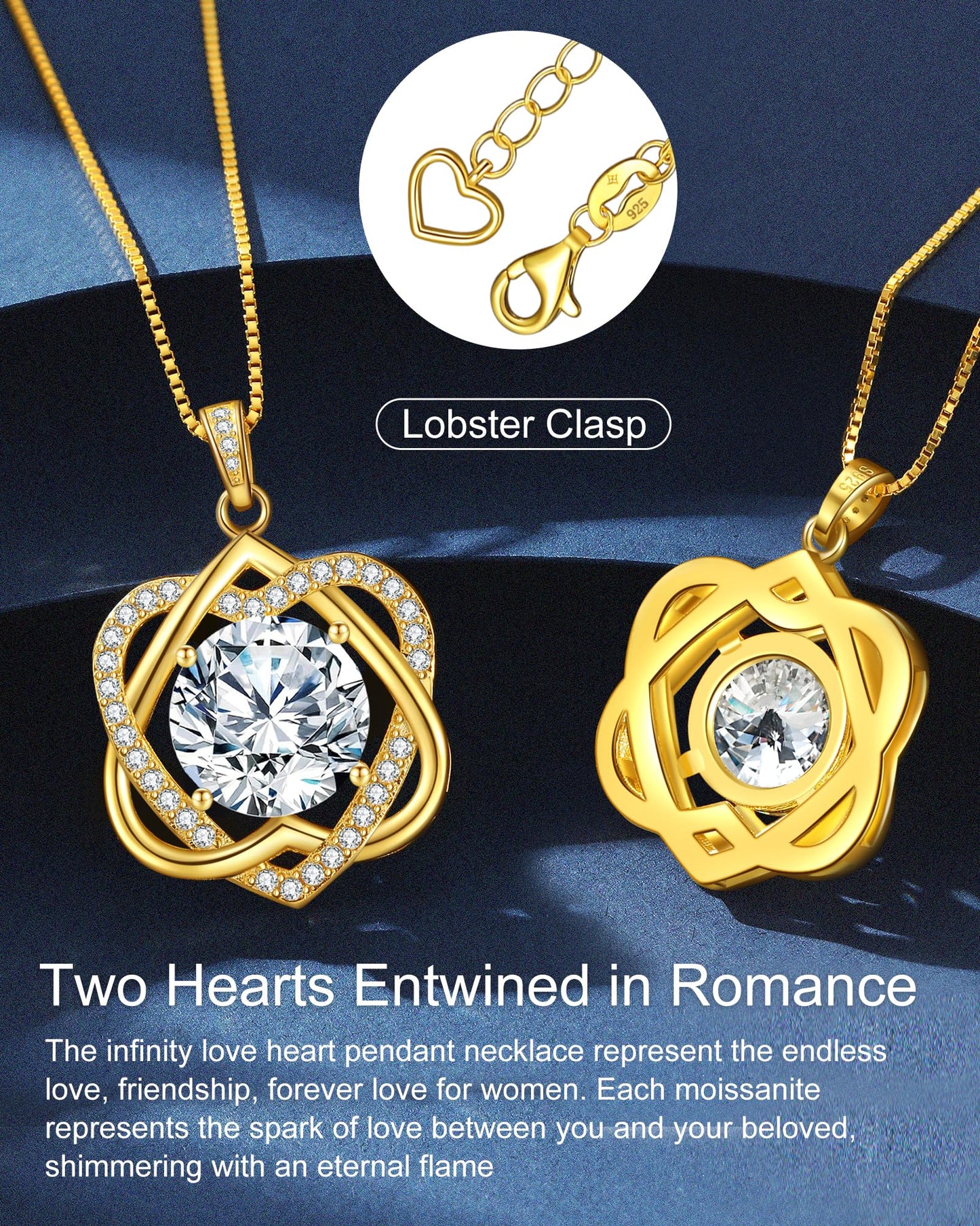 N9NEMUSES Moissanite Heart Pendant Gold Necklaces for Women, 5 Carats Moissanite Sterling Silver Pendant Jewelry, Ideal Anniversary Present or Birthday Gifts for Wife Her Girlfriend Mom Daughter